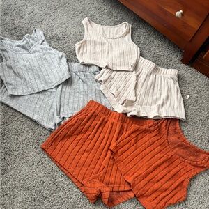 SHEIN Ribbed Pajama Set - Gray, Cream, and Orange